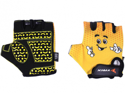 Перчатки TRIX, детские, кор.пальцы, дыш.лайкра/гель/иск. замша,антискольз.,с петелькой,желтые XXS